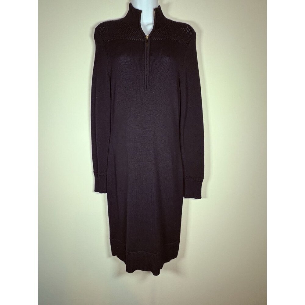 Lauren Ralph Lauren Mock Neck Quarter‎ Zip Long Sweater Dress Black Size PS